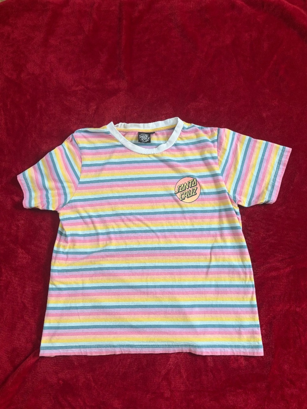 Santa Cruz Pastel Striped Logo Graphic T-Shirt - Size Large